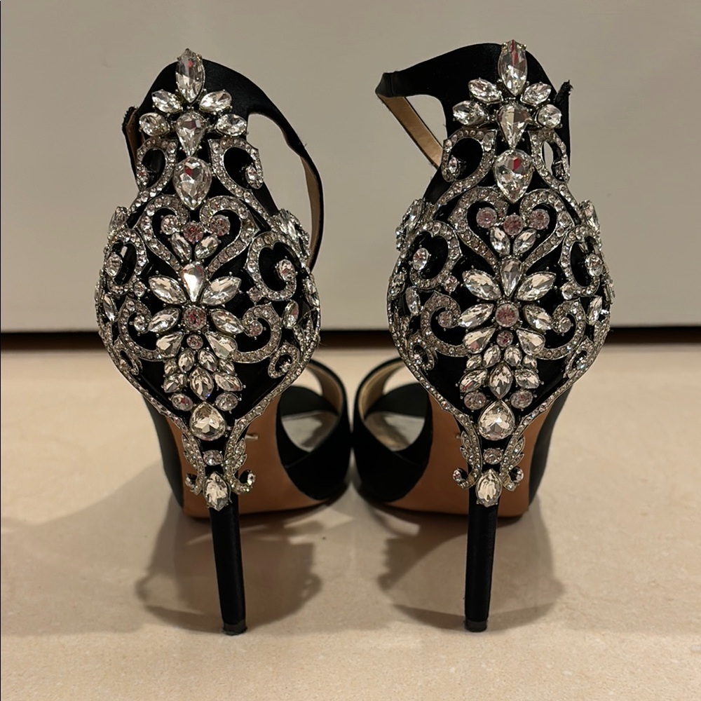 Badgley Mischka Black Stiletto Heels with Ankle Strap - Picture 3 of 9